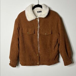 🔴 Brown Corduroy Sherpa Lined Jacket - Cozy Trucker Style